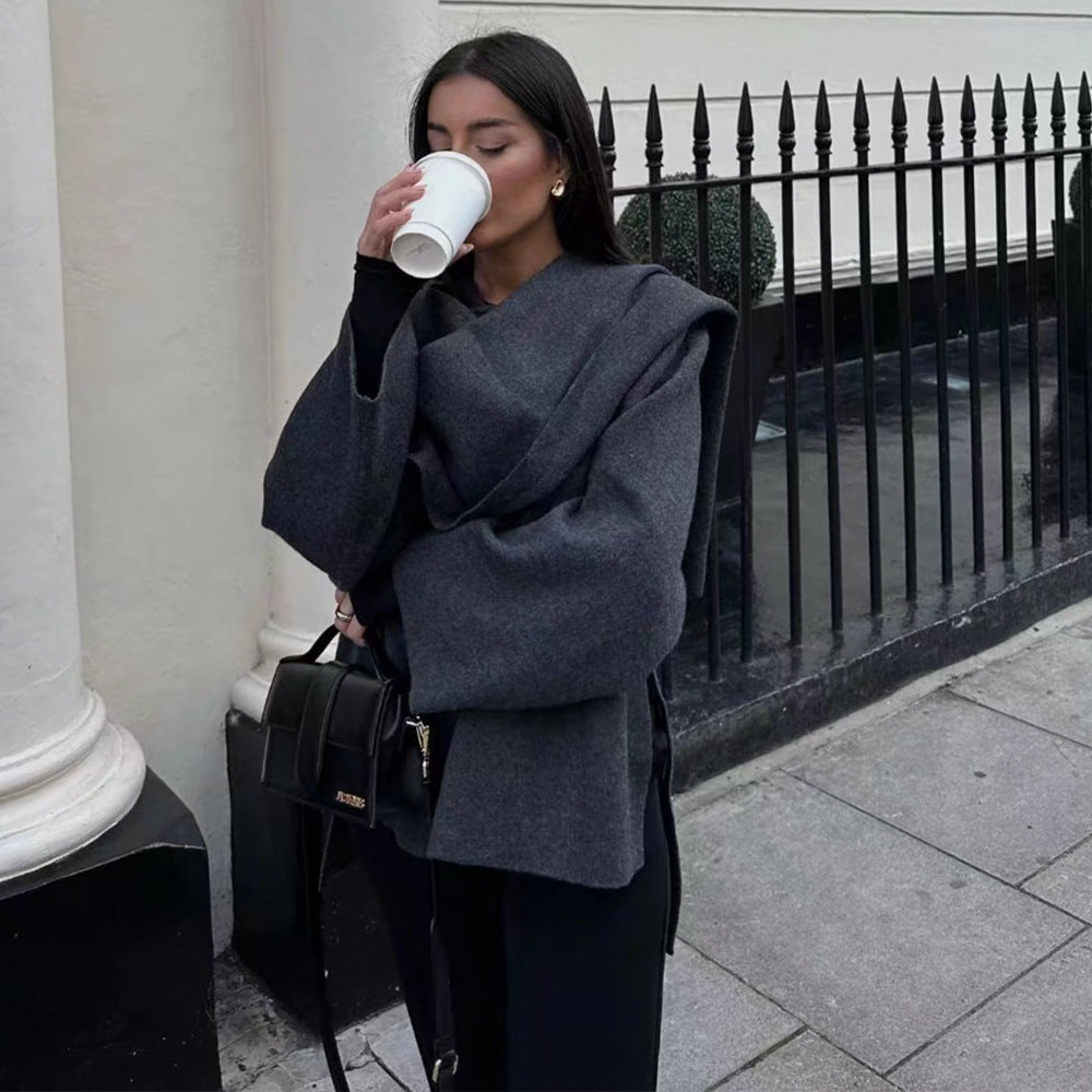 Luvéra Damen lockerer lässiger Cape gestrickter Pullovermantel