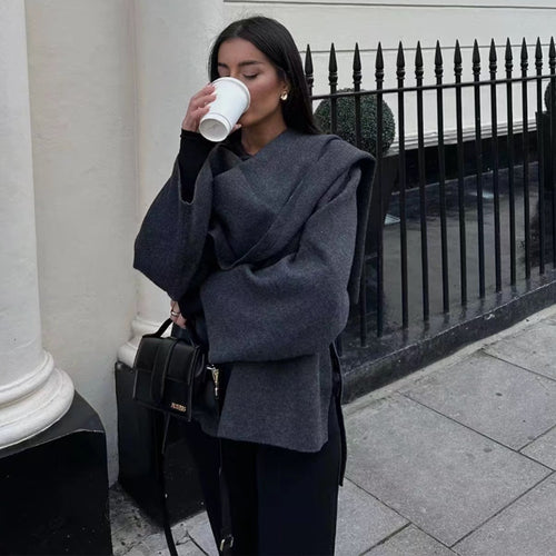 Luvéra Damen lockerer lässiger Cape gestrickter Pullovermantel