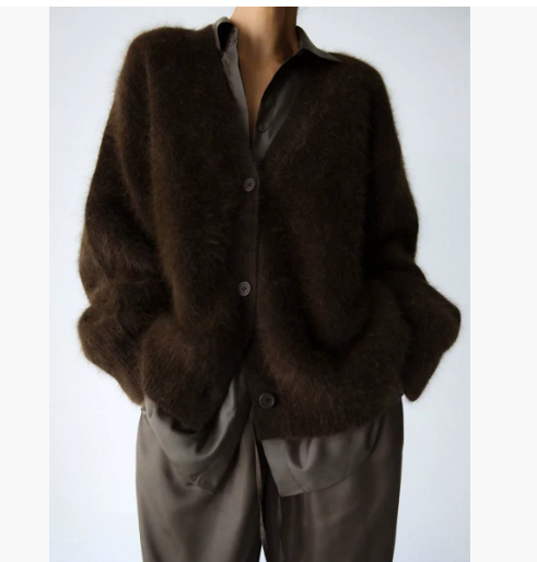 Luvéra Lose V-Ausschnitt Knopf Strickjacke Herbst Winter Mode Einreihig Gestrickt Pullover Top Damen Kleidung