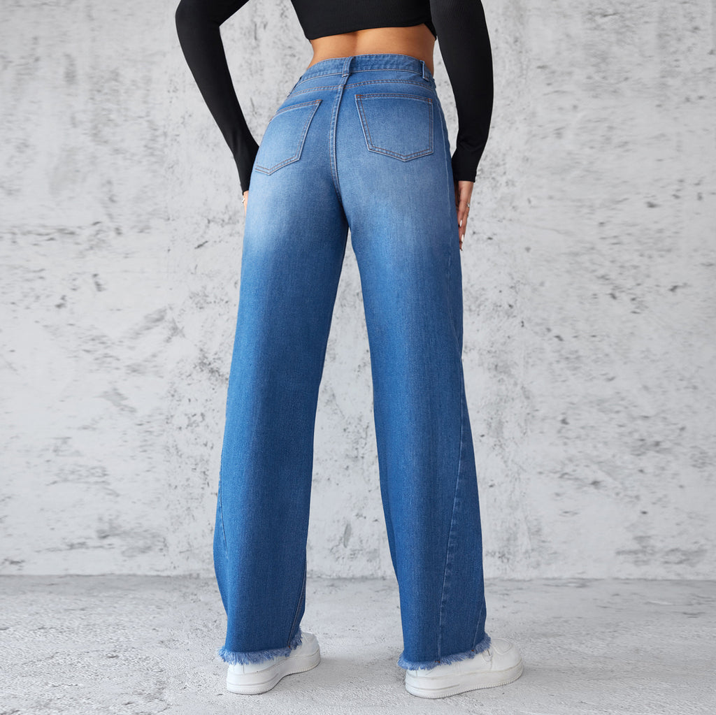 Luvéra Mode Gerade Weitbein Jeans Casual Hohe-taist Nicht-elastische Frauen Kleidung