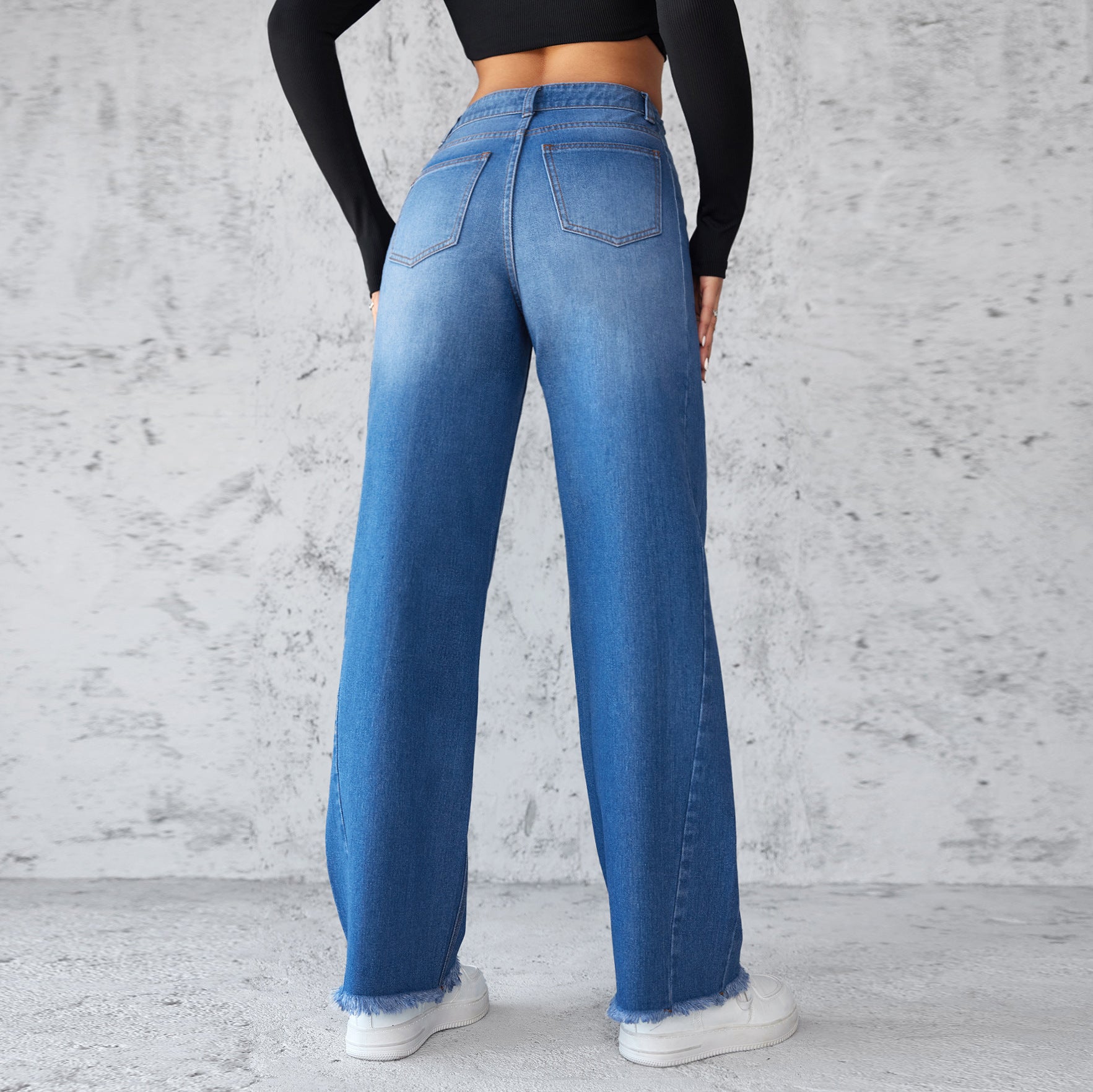 Luvéra Mode Gerade Weitbein Jeans Casual Hohe-taist Nicht-elastische Frauen Kleidung
