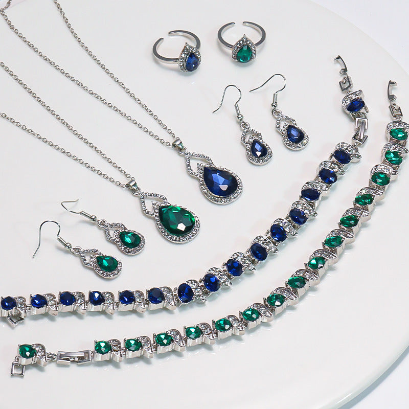 Luvéra Luvéra Licht Luxus Zirkon Halskette Ohrringe Öffnen Ring Schmuck Anzug
