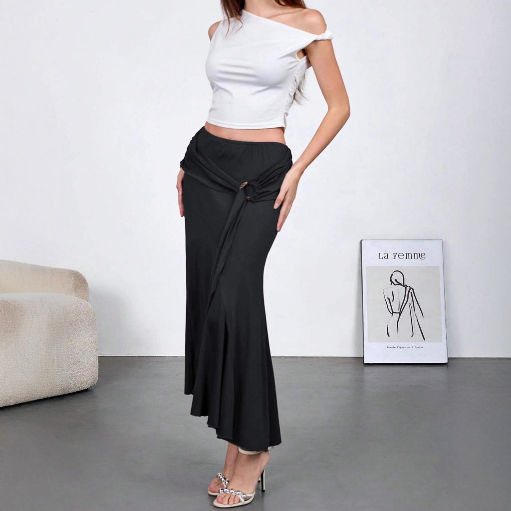 Luvéra Damen Fließender Halbrock mit hoher Taille und Krawatten