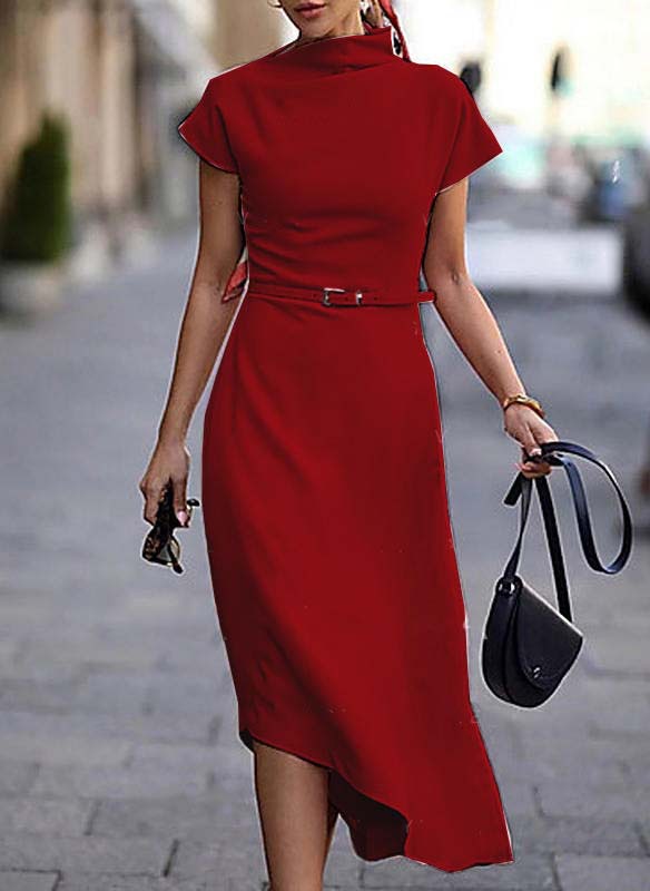 Luvéra Einfarbiges asymmetrisches Kleid für Damen