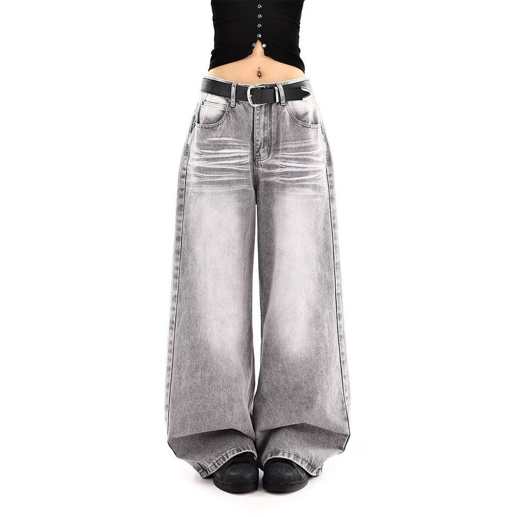Luvéra Bestickte Hohe Taille Breites Bein Denim Jeans Für Frauen Vintage Gerade Bein Hosen