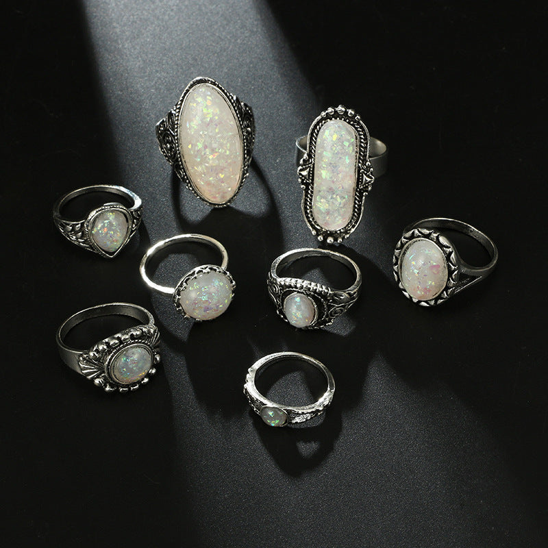 Luvéra Ornament Kreative Geometrische Opal Edelstein 8-teiliges Set Kombination Set Ringe
