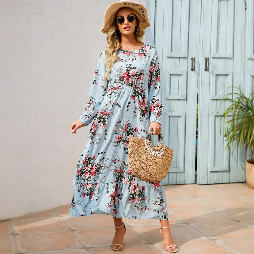 Luvéra Damen vielseitiges Blumen-Chiffon-Kleid mit Rundhalsausschnitt