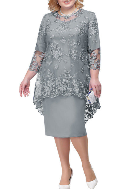 Luvéra Frauen Neue Plus Size Spitze Bestickt Kleid Zwei Stück Set