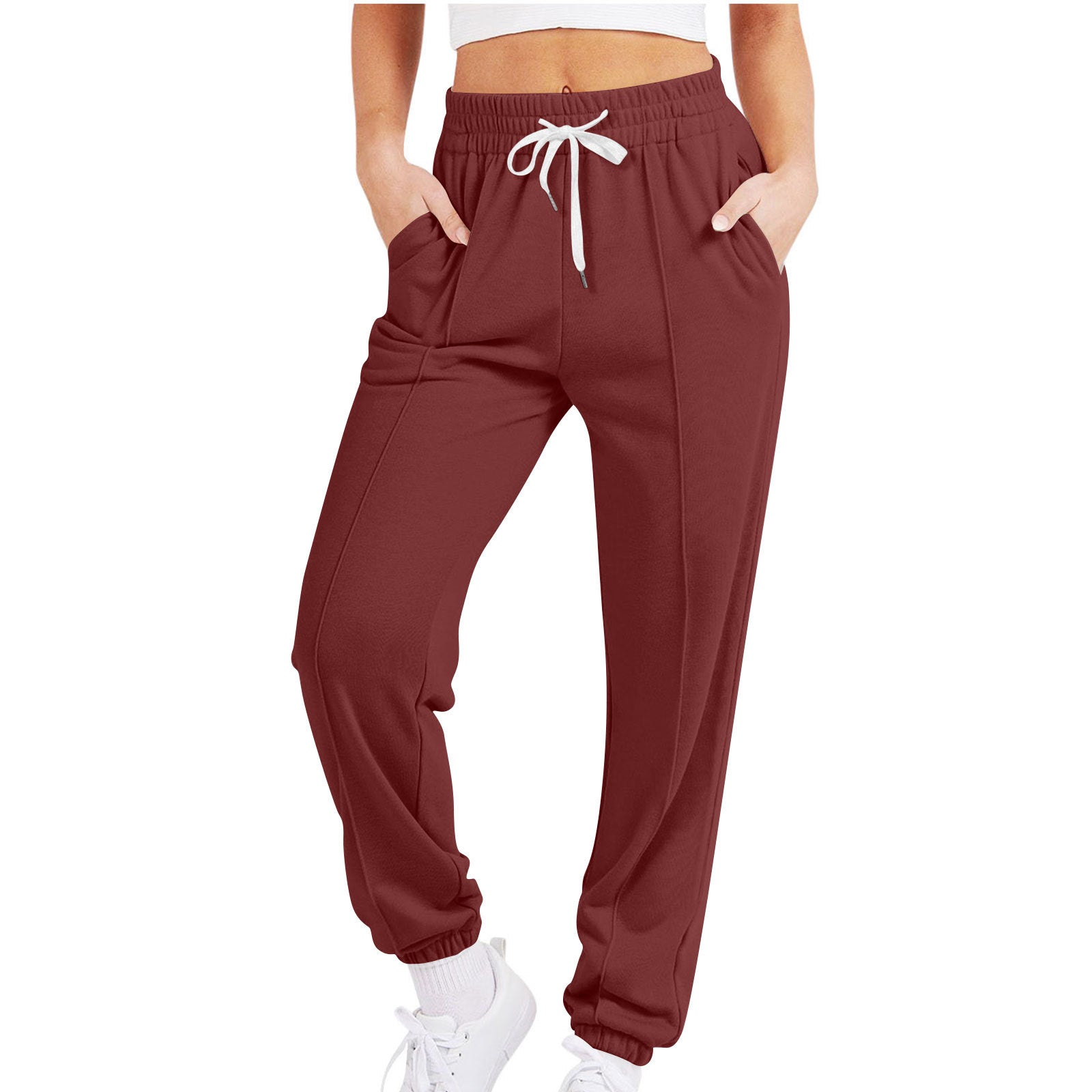 Luvéra Damen Casual Kordelzug Einfarbig Sport Jogger Hosen