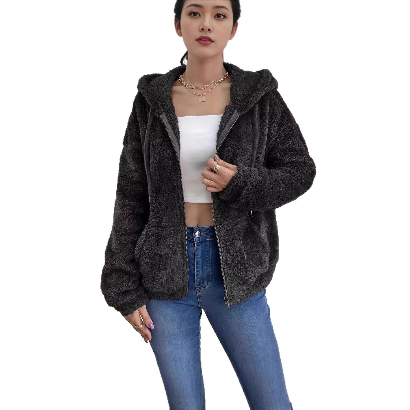 Luvéra Lässiger, Gemütlicher, Locker Stimmender Hoodie Mit Kapuzenreißverschluss Und Plüschtaschen