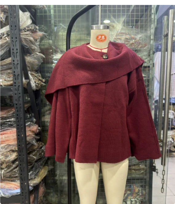 Luvéra Damen lockerer lässiger Cape gestrickter Pullovermantel