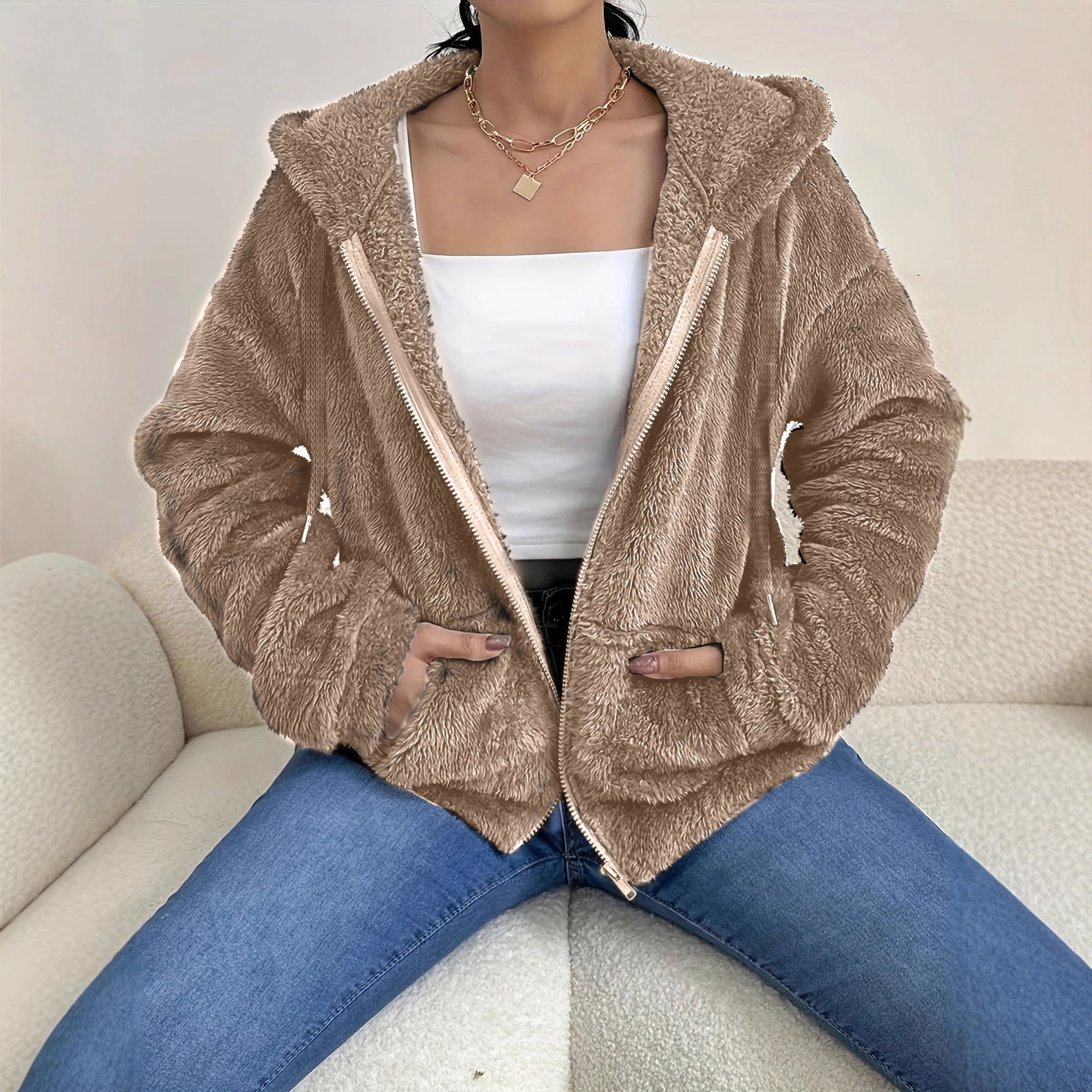 Luvéra Lässiger, Gemütlicher, Locker Stimmender Hoodie Mit Kapuzenreißverschluss Und Plüschtaschen