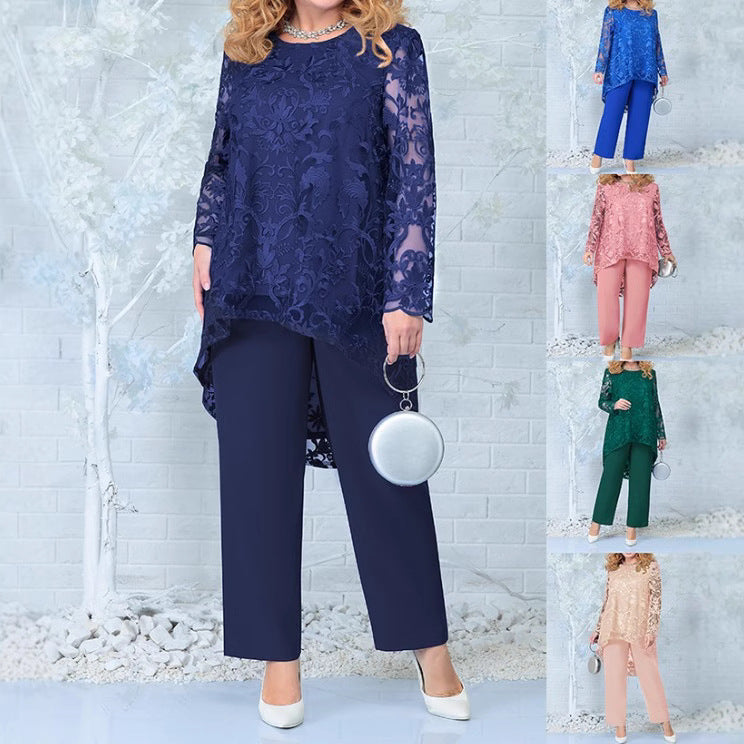 Luvéra Damen Abendkleid Spitze Stickerei Zweiteiliges Set