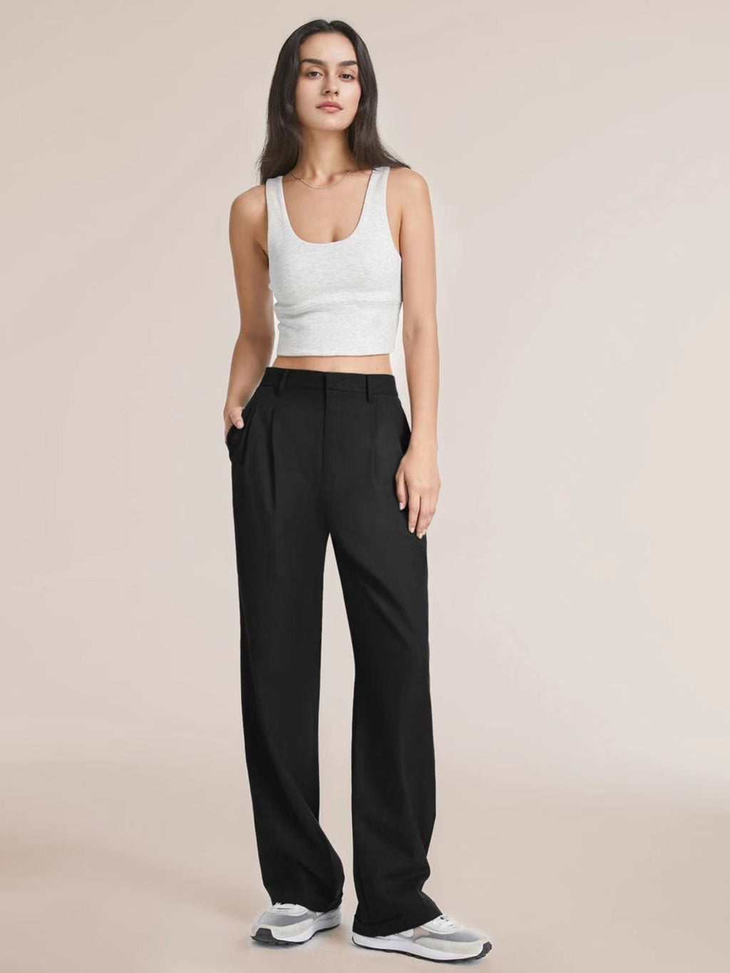 Luvéra Hohe Taille Gerade Hose Mit Taschen Breites Bein Freizeithose Für Frauen