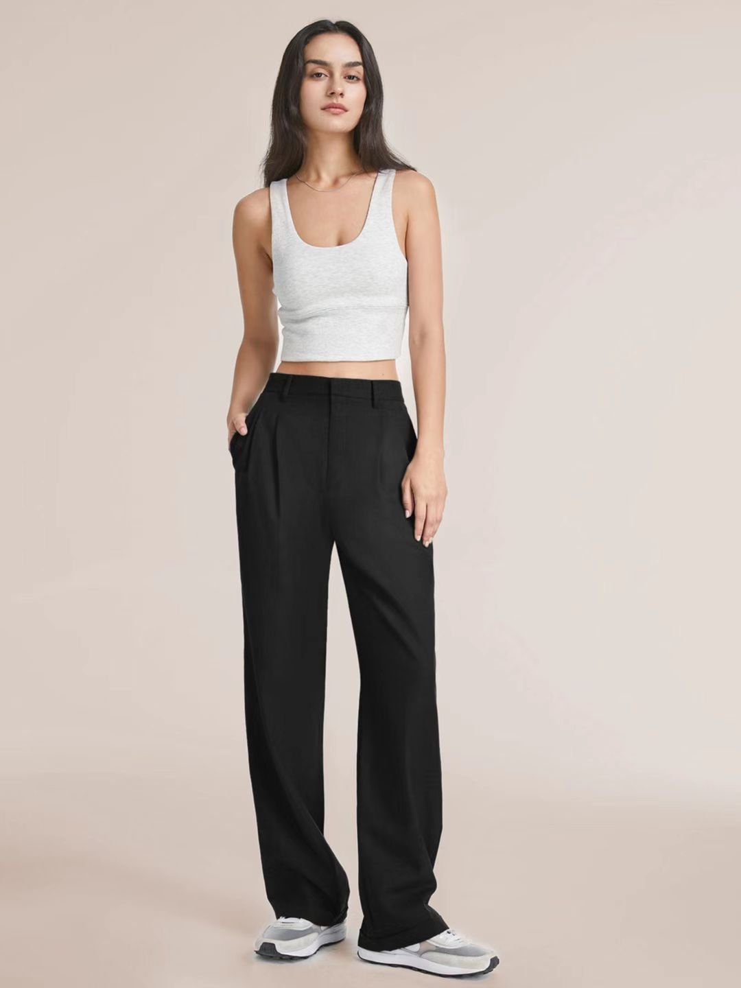 Luvéra Hohe Taille Gerade Hose Mit Taschen Breites Bein Freizeithose Für Frauen
