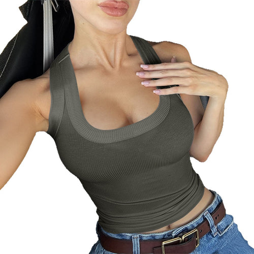 Luvéra Damen Einfarbig Vielseitige Neckholder T-Shirt Top