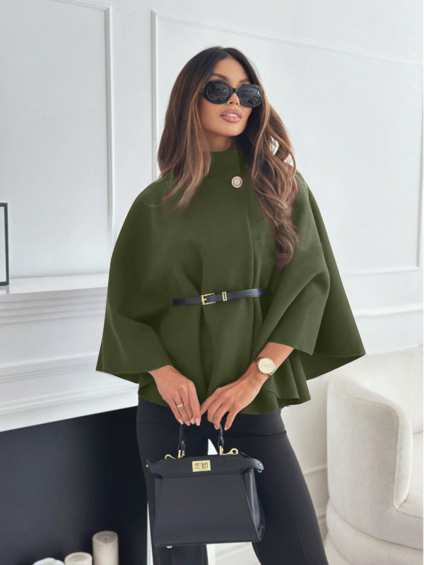 Luvéra Neue Stehkragen Batwing Ärmel Mantel Top Mit Gürtel Ins Mode Temperament Jacke Wollen Pullover Outwear Für Frauen Kleidung