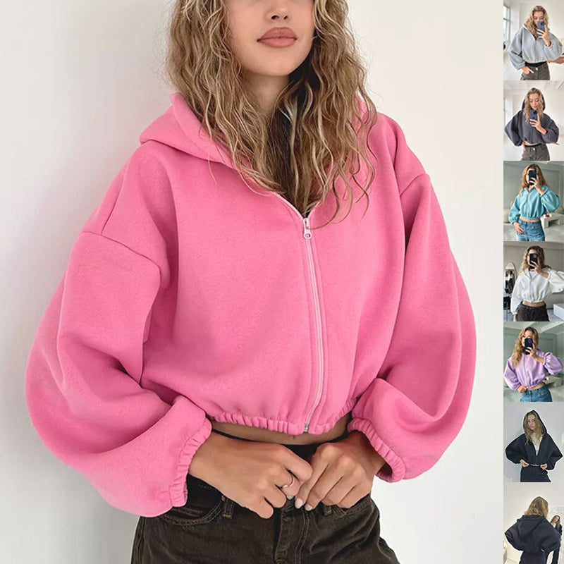 Luvéra Casual Einfarbig Mit Kapuze Kurze Jacke Y2K Mode Sport Sweatshirt Langarm Zip Up Strickjacke Hoodies frauen Kleidung