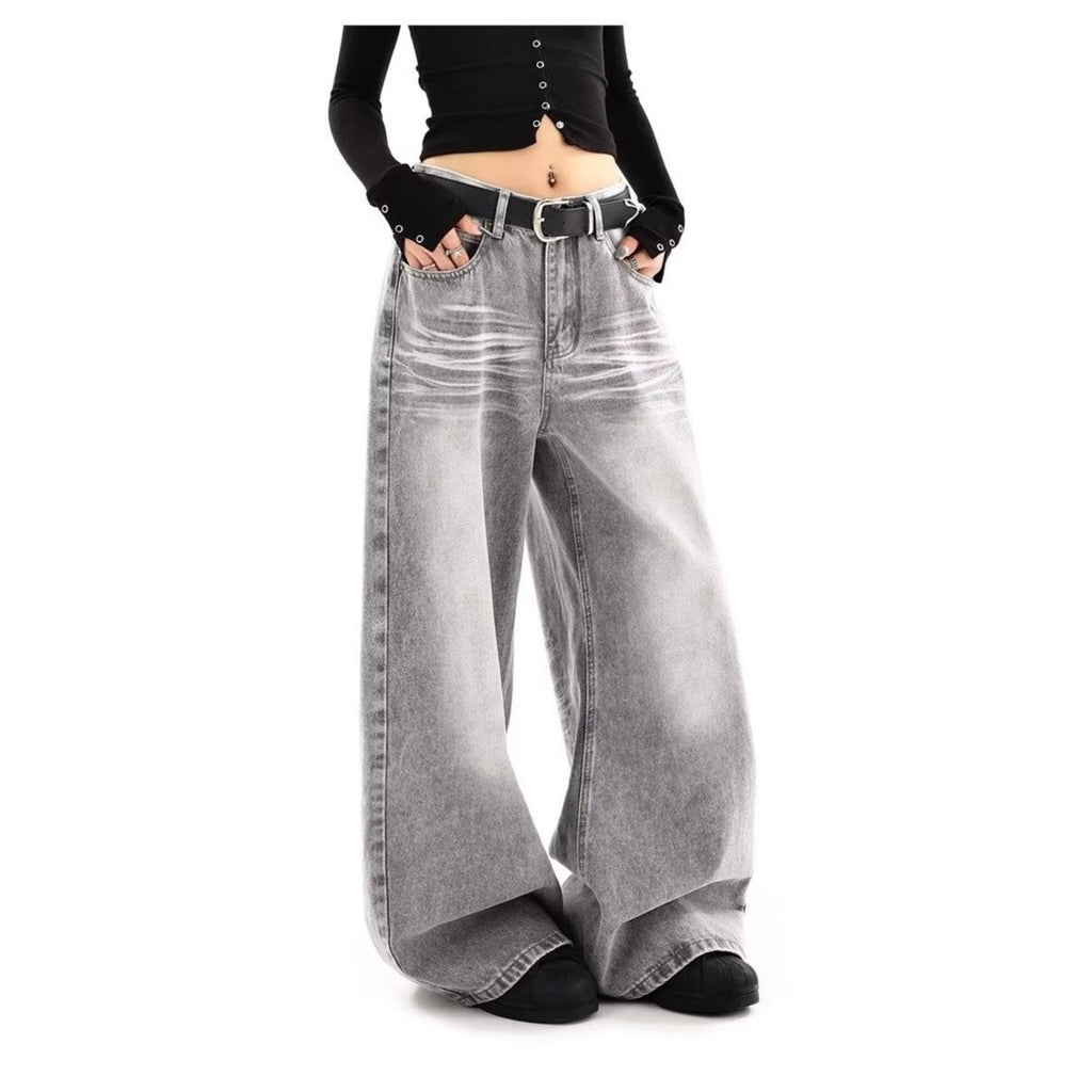 Luvéra Bestickte Hohe Taille Breites Bein Denim Jeans Für Frauen Vintage Gerade Bein Hosen