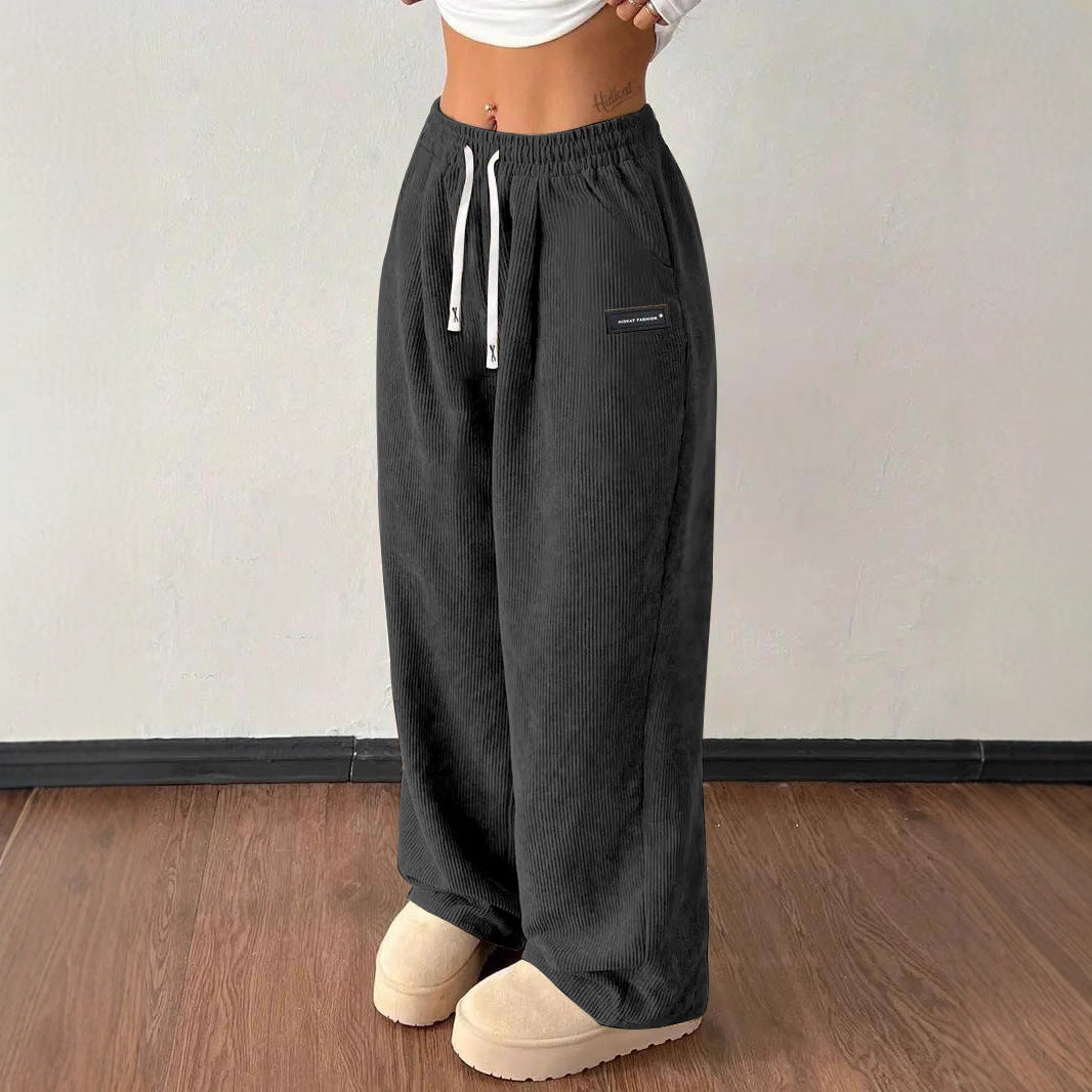 Luvéra Lose Kordelzug Einfarbig Tasche Casual Vielseitige Hosen Damen Hosen