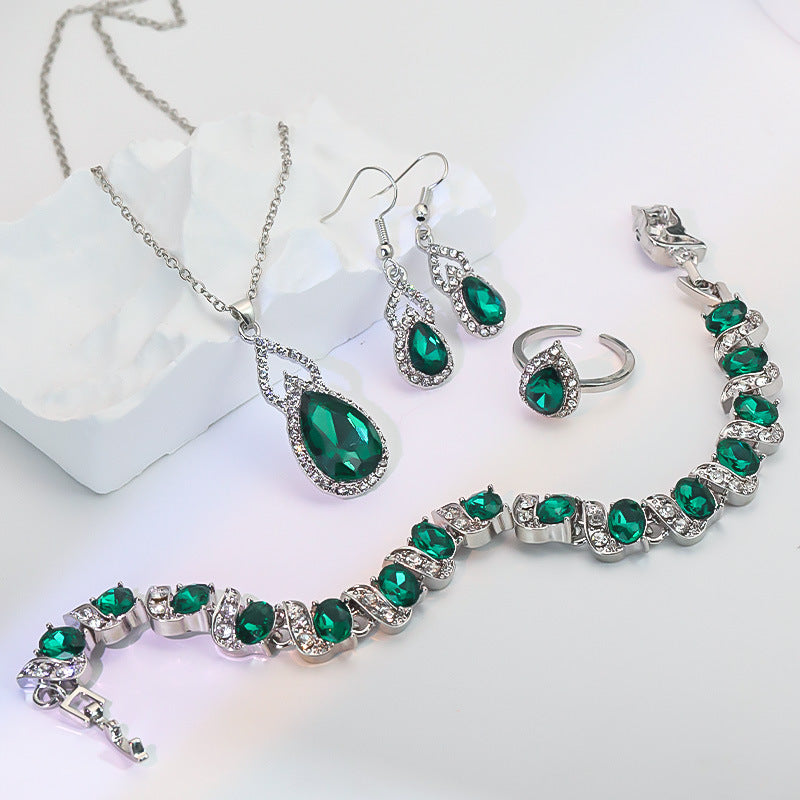 Luvéra Luvéra Licht Luxus Zirkon Halskette Ohrringe Öffnen Ring Schmuck Anzug