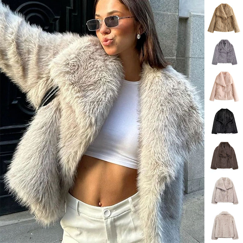 Luvéra Plüsch Mantel Mode Warme Verdicken Flauschige Revers Jacke Outwear Casual Langarm Tops Frauen Kleidung