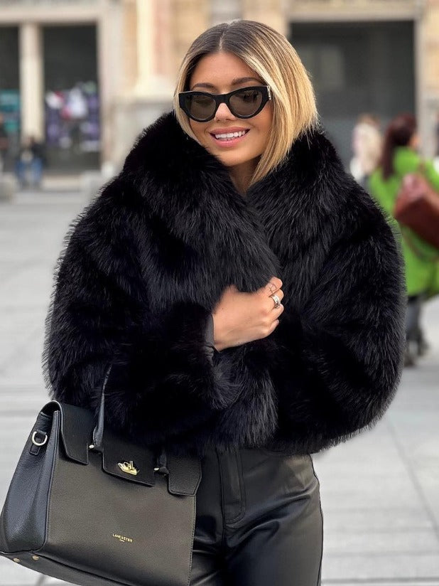 Luvéra Plüsch Mantel Mode Warme Verdicken Flauschige Revers Jacke Outwear Casual Langarm Tops Frauen Kleidung
