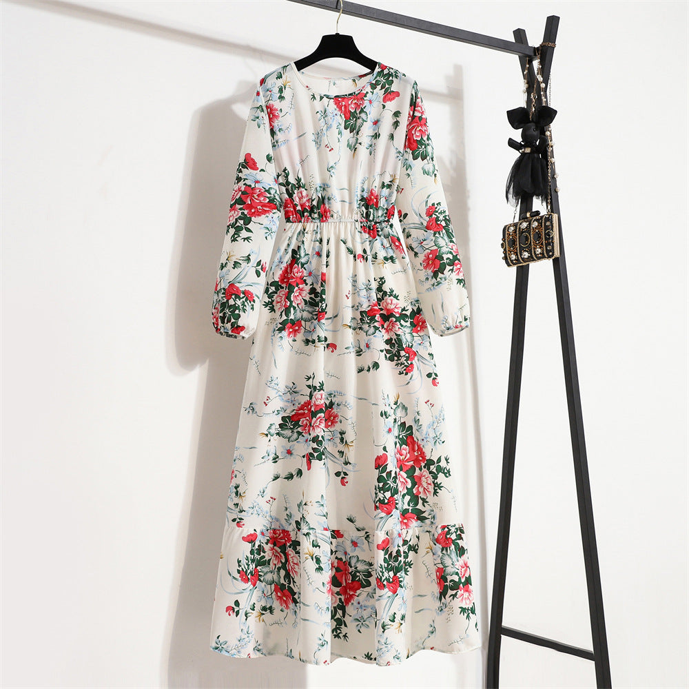 Luvéra Damen vielseitiges Blumen-Chiffon-Kleid mit Rundhalsausschnitt