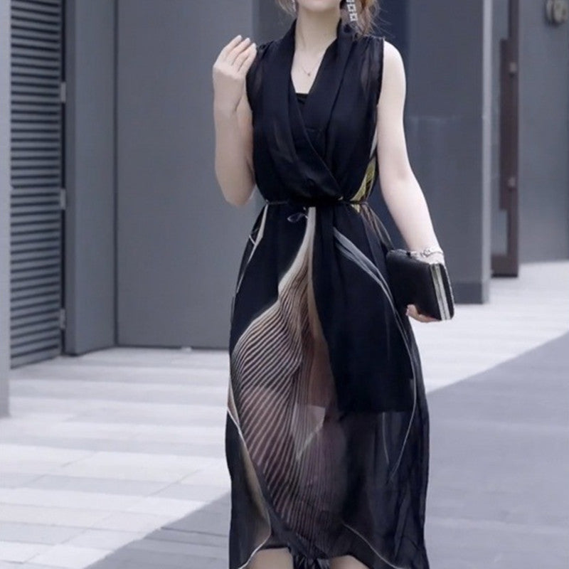 Luvéra Damen Zweiteiliges Set Kleid Einfache Ärmellose Kragen Casual