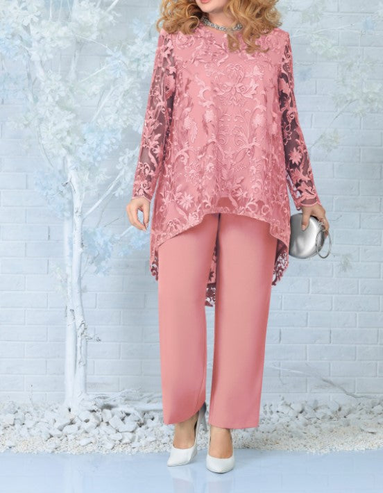 Luvéra Damen Abendkleid Spitze Stickerei Zweiteiliges Set