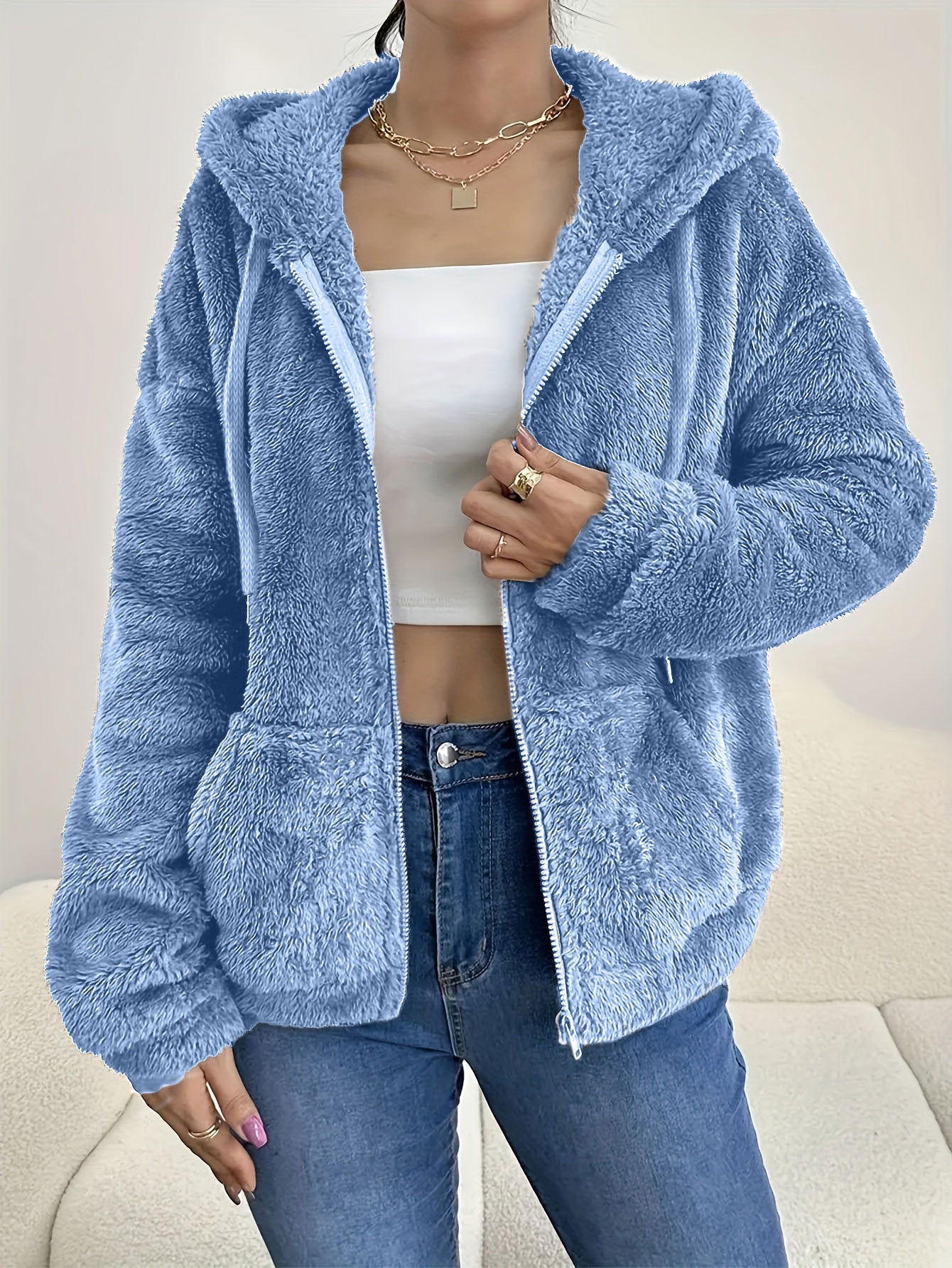 Luvéra Lässiger, Gemütlicher, Locker Stimmender Hoodie Mit Kapuzenreißverschluss Und Plüschtaschen