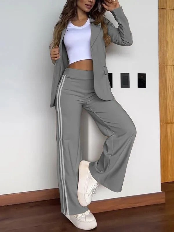 Luvéra Damen Lässiger Polo-Kragen-Anzug mit weitem Bein, Hosen, zweiteiliger Anzug