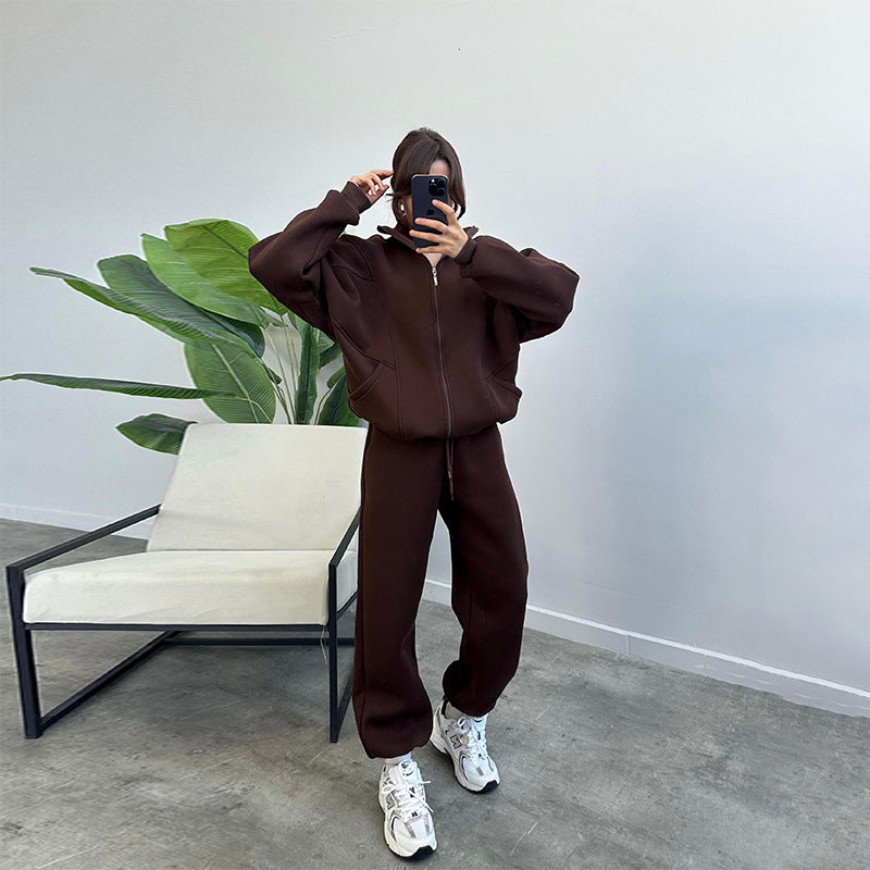 Luvéra Sportanzüge mit Taschen Stehkragen Reißverschluss Strickjacke und Kordelzug Hose Mode Jogger Set Outfits Trainingsanzüge Damenbekleidung