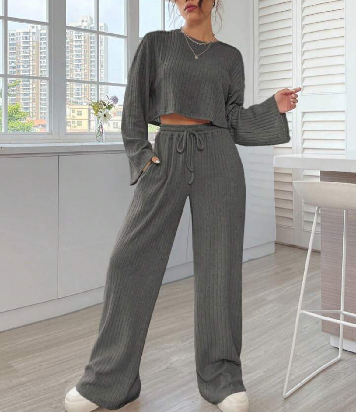 Luvéra Lässige Homewear Gestrickter Langarm-Damenanzug