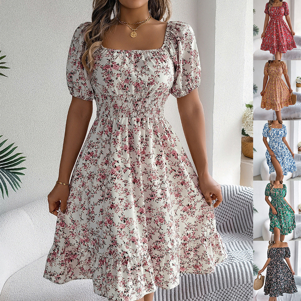 Luvéra Floral Print Square Collar Kleid Sommer Mode Rüschen Kleider frauen Kleidung