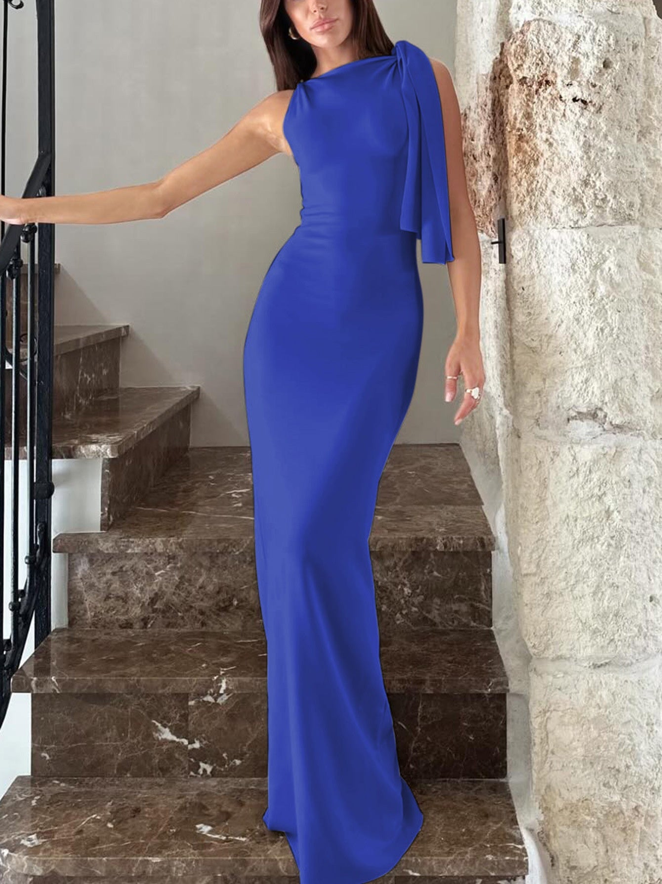 Luvéra Eine Schulter Band Lange Kleid Ins Mode Slim Ärmellose Kleider Für Abend Party Club Kleidung Frauen