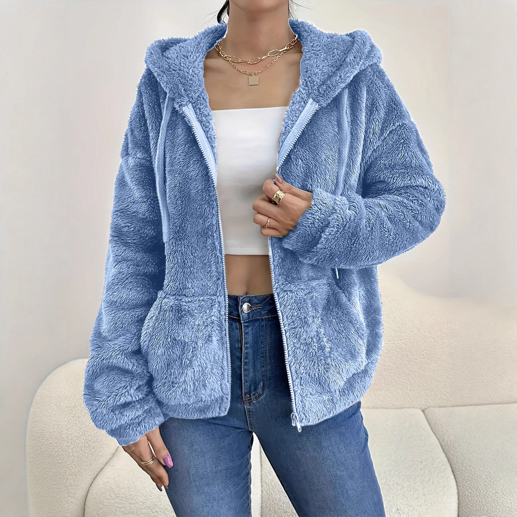 Luvéra Lässiger, Gemütlicher, Locker Stimmender Hoodie Mit Kapuzenreißverschluss Und Plüschtaschen