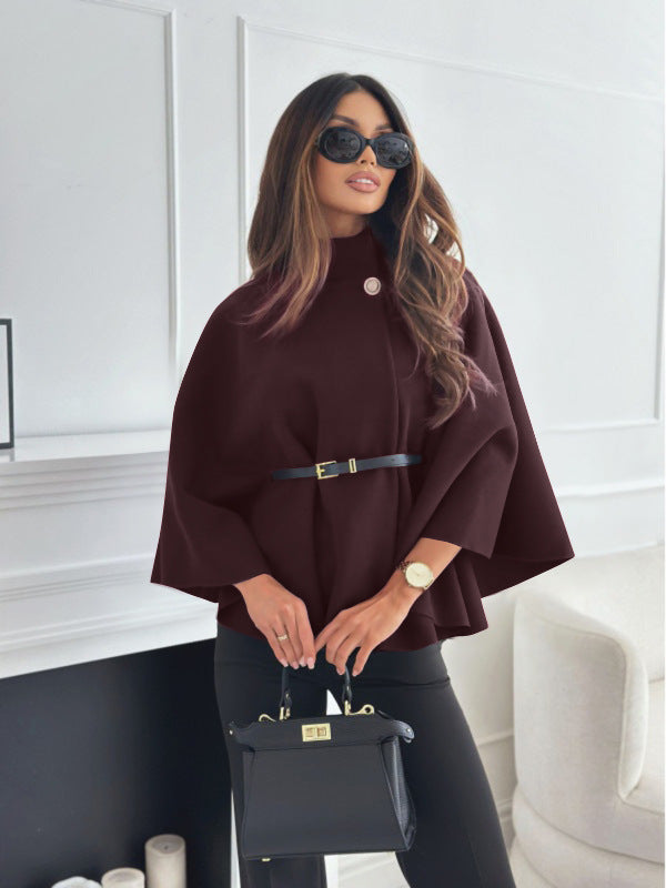 Luvéra Neue Stehkragen Batwing Ärmel Mantel Top Mit Gürtel Ins Mode Temperament Jacke Wollen Pullover Outwear Für Frauen Kleidung