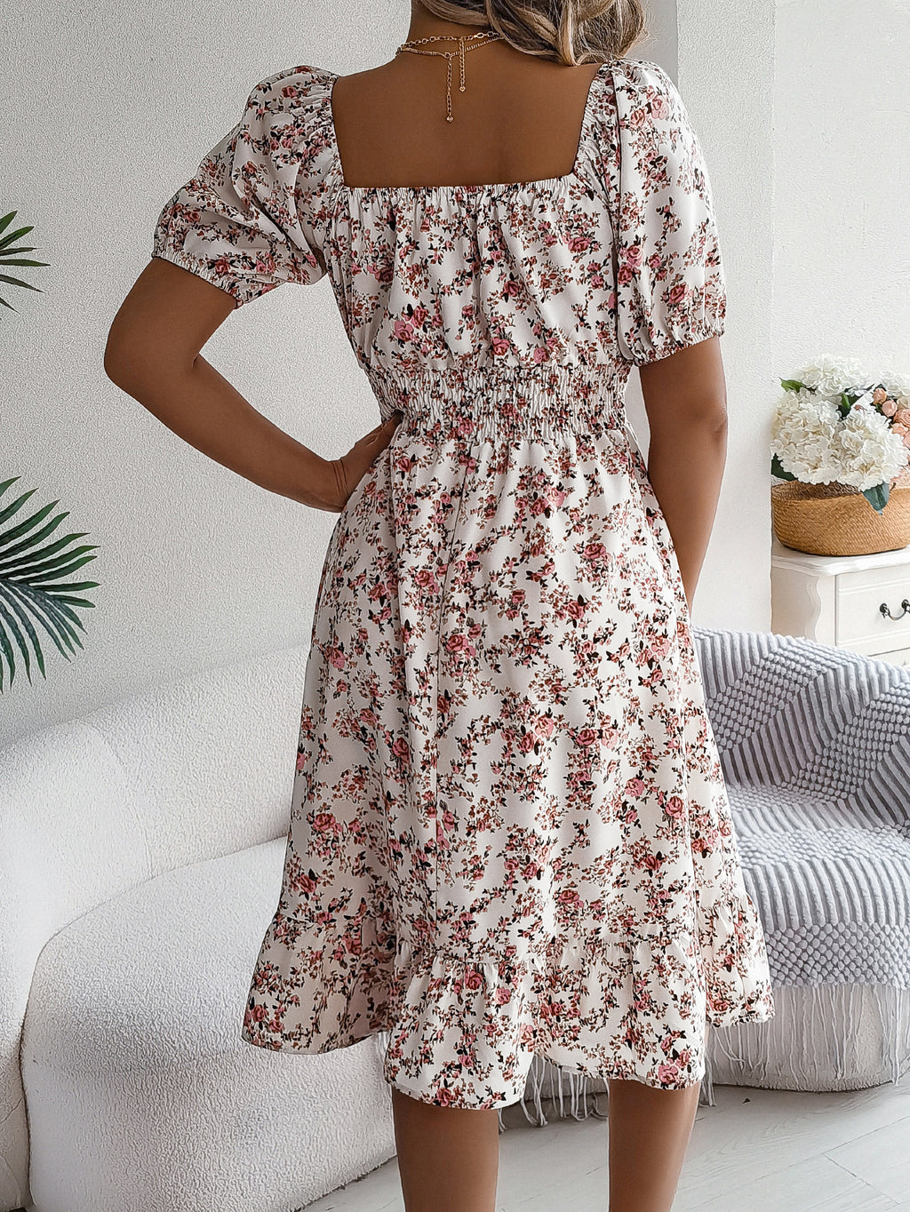 Luvéra Floral Print Square Collar Kleid Sommer Mode Rüschen Kleider frauen Kleidung