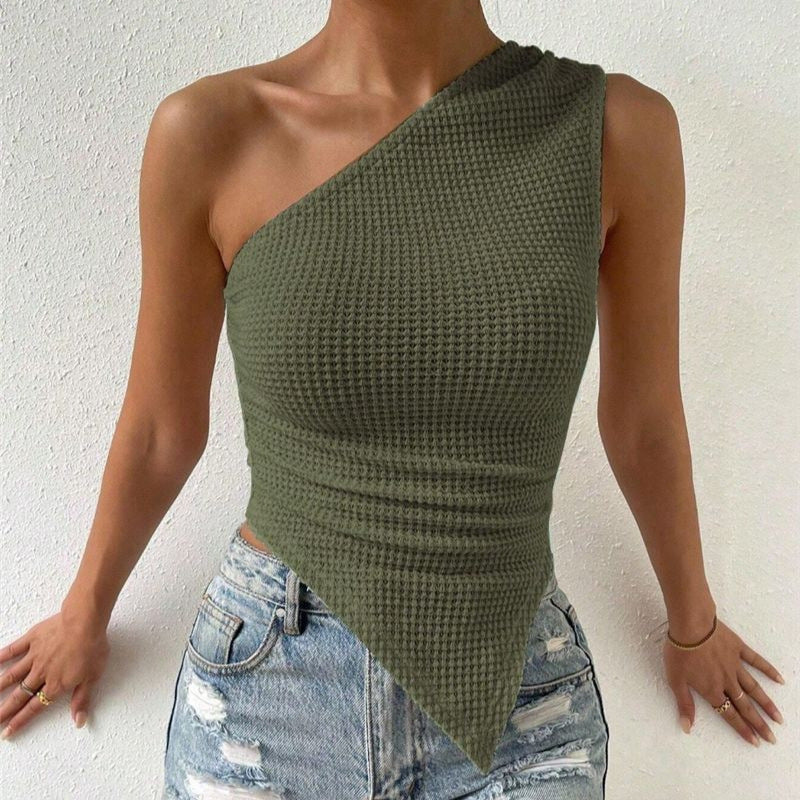 Luvéra Asymmetrisches ärmelloses Oberteil mit Saum und Ein-Schulter-Design