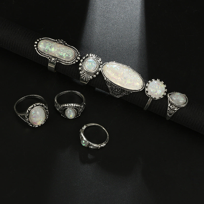 Luvéra Ornament Kreative Geometrische Opal Edelstein 8-teiliges Set Kombination Set Ringe