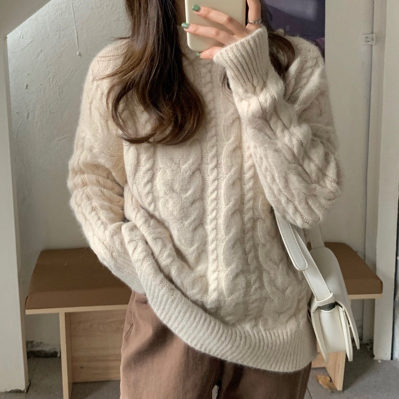 Luvéra Damen Roter Twisted Cable-Knit Pullover Für Frauen
