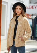 Luvéra Stand-up Kragen Plüsch Jacke Winter Langarm Lose Reißverschluss Strickjacke Mode Einfarbig Schachbrett Design Mantel Frauen Outwear