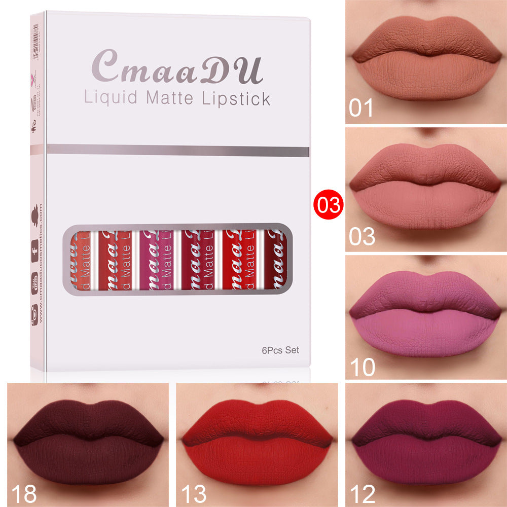 Luvéra 6 Schachteln mit mattem, antihaftbeschichtetem Becher, wasserdichtem Lippenstift, langanhaltender Lipgloss