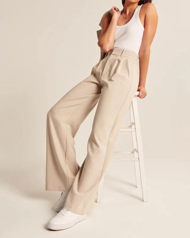 Luvéra Hohe Taille Gerade Hose Mit Taschen Breites Bein Freizeithose Für Frauen