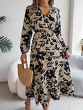 Luvéra Damen Freizeit Blumendruck Krawatte Taille Langarm Rüschen Kleid