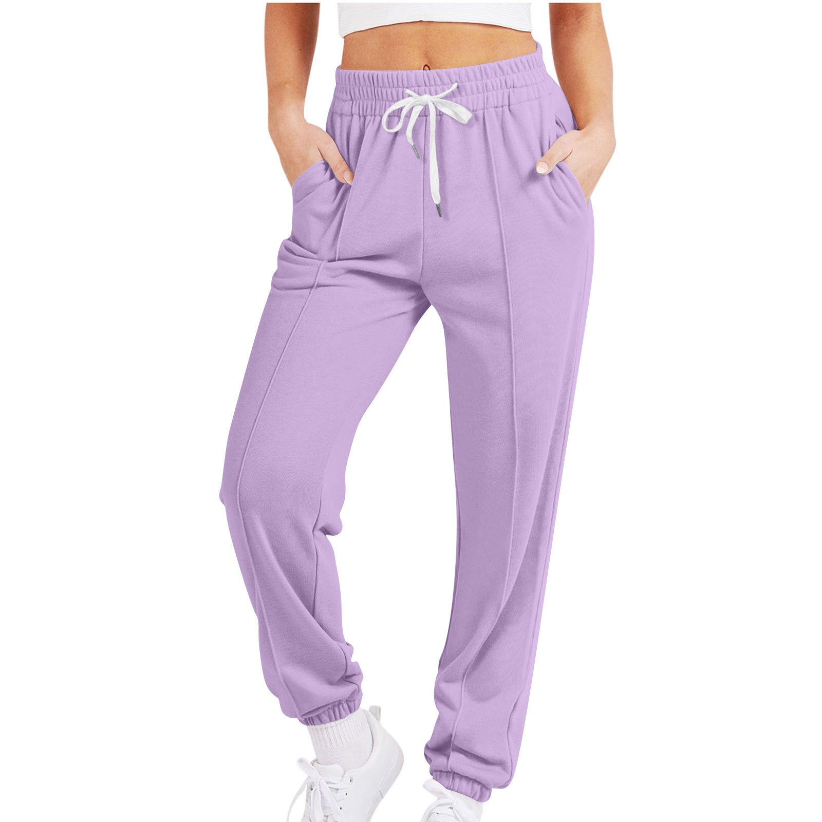 Luvéra Damen Casual Kordelzug Einfarbig Sport Jogger Hosen