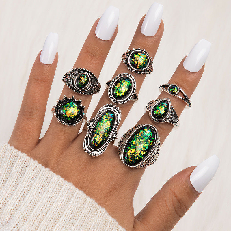 Luvéra Ornament Kreative Geometrische Opal Edelstein 8-teiliges Set Kombination Set Ringe