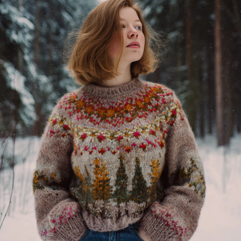 Luvéra Bedruckter Kapuzenpullover mit Rundhalsausschnitt und gestreiftem Patch-Design
