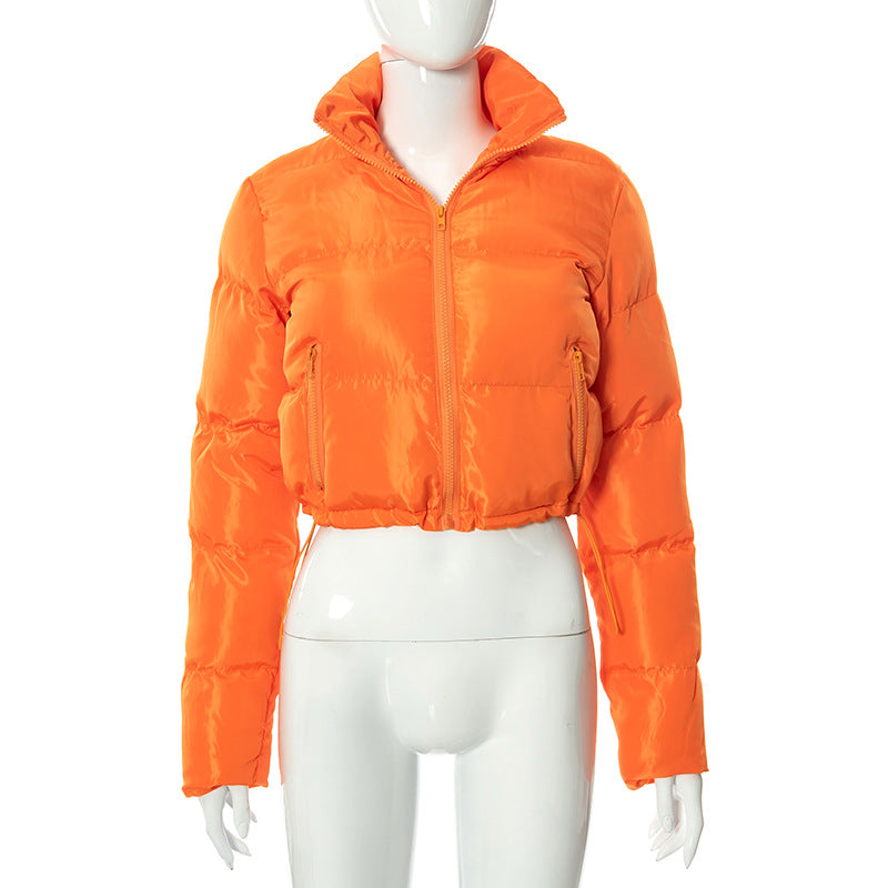 Luvéra Mode Kurze Mantel Warme Langarm Stehkragen Reißverschluss Brot Baumwolle Mantel Mit Kordelzug Design Frauen Jacke